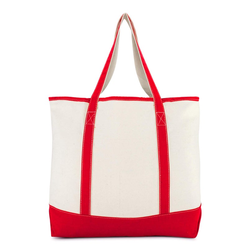 DALIX 22" Extra Large Shopping Tote Bag w Outer Pocket in Red and Natural - Image 4